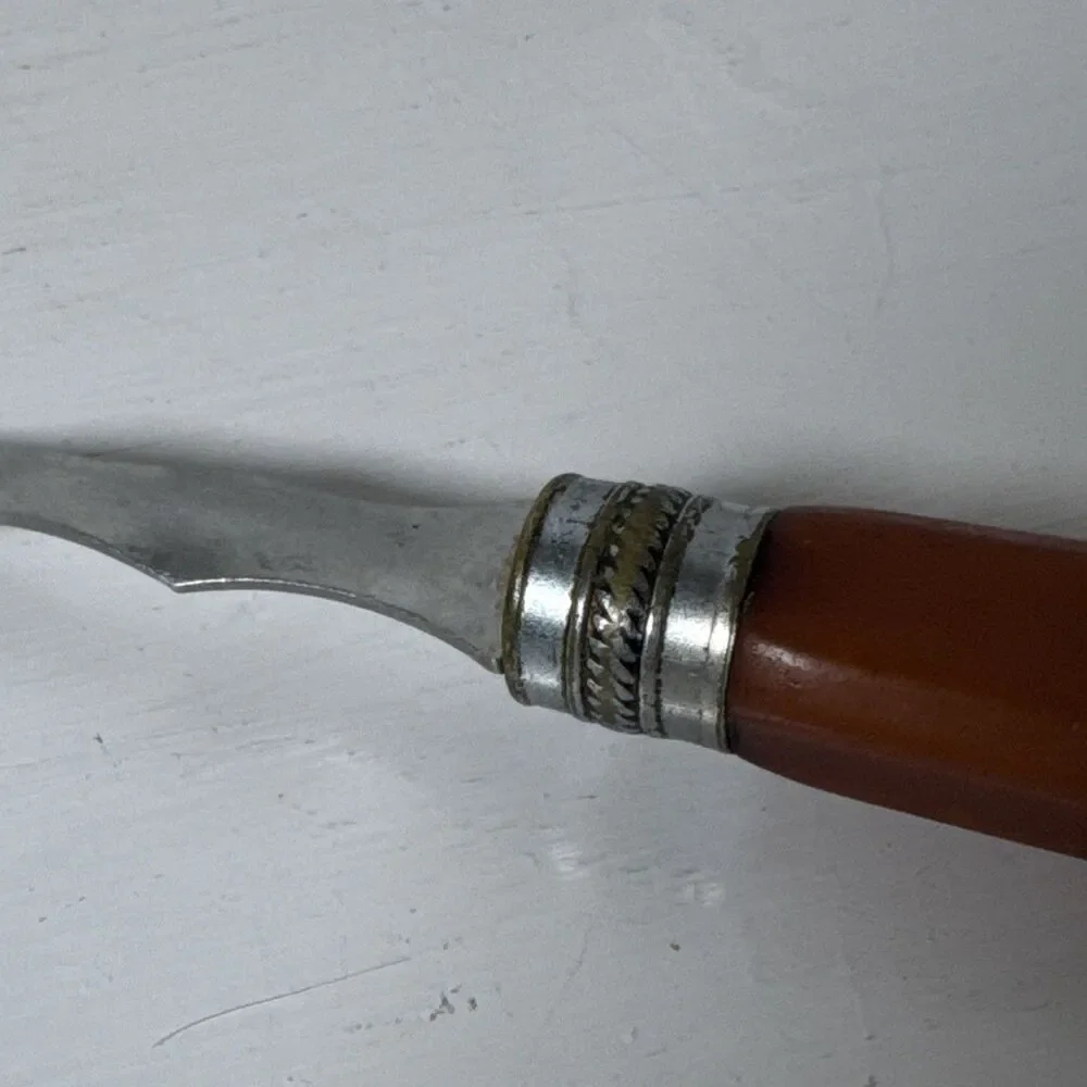 Vintage Serving Carving Fork MCM Brown Bakelite Handle